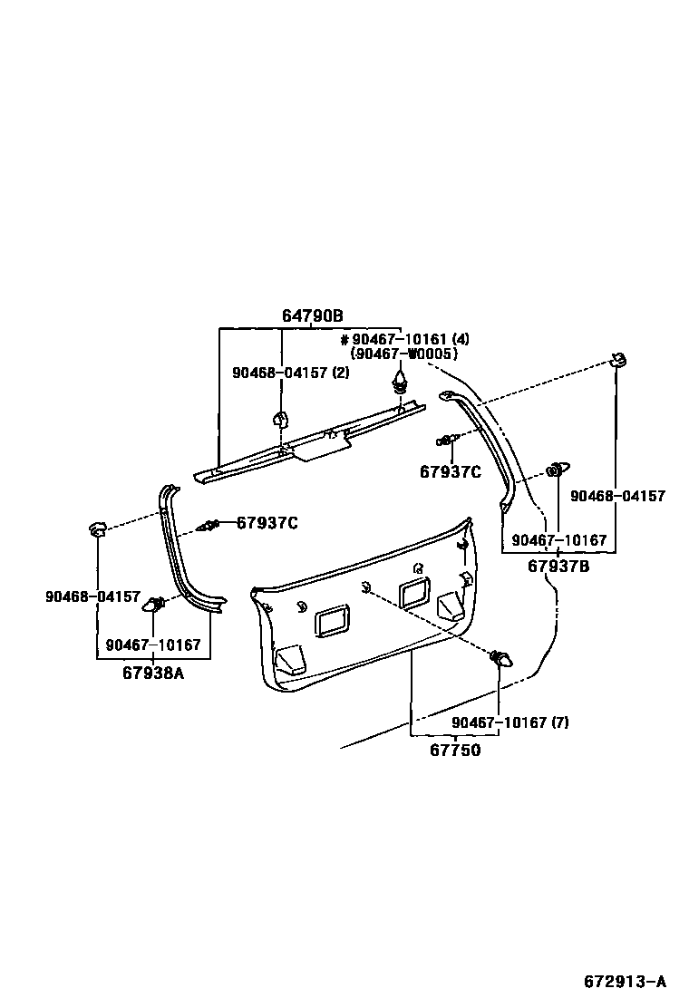 Toyota COROLLA 背门板和背门玻璃 EPC diagram — 672913A