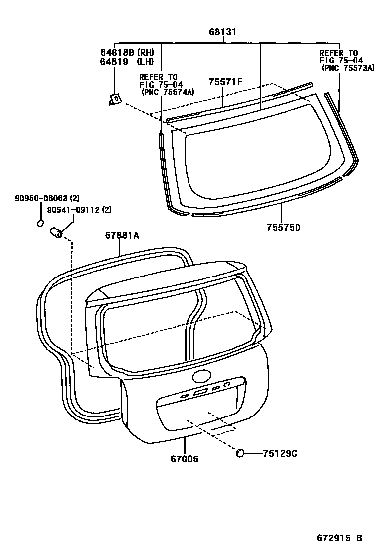 Toyota COROLLA 背门板和背门玻璃 EPC diagram — 672915B