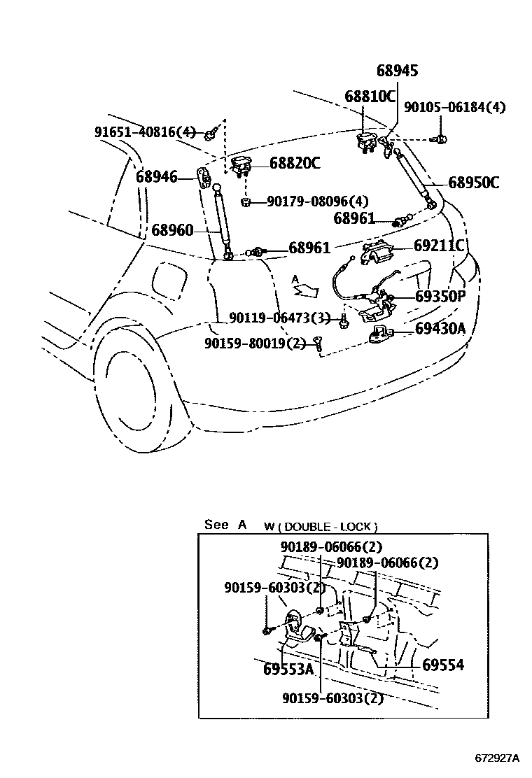 Toyota COROLLA 背门锁和背门把手 EPC diagram — 672927A