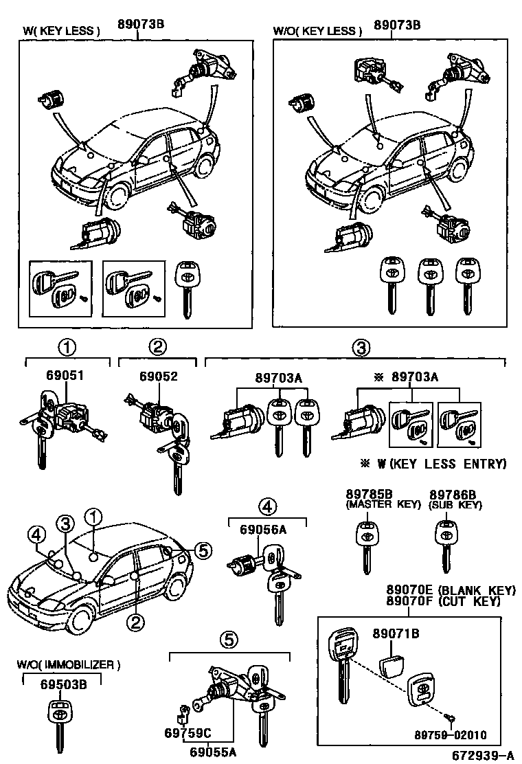 Toyota COROLLA 锁芯组件 EPC diagram — 672939A