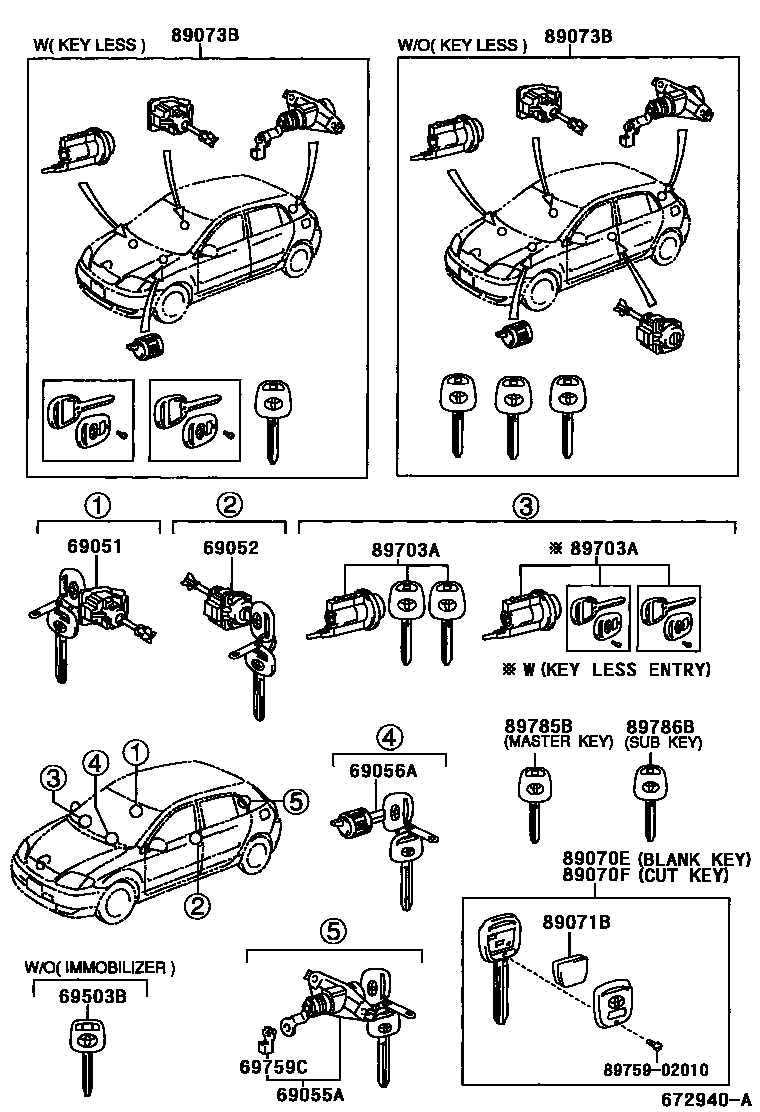 Toyota COROLLA 锁芯组件 EPC diagram — 672940A