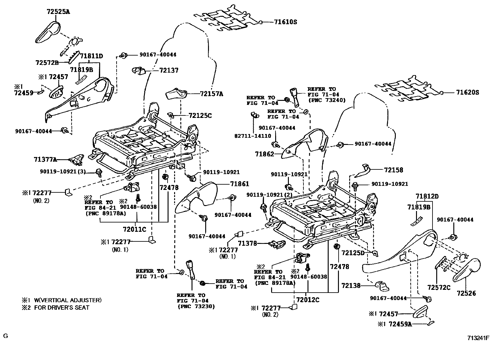 Toyota COROLLA 前排座椅和座椅滑轨 EPC diagram — 713241F