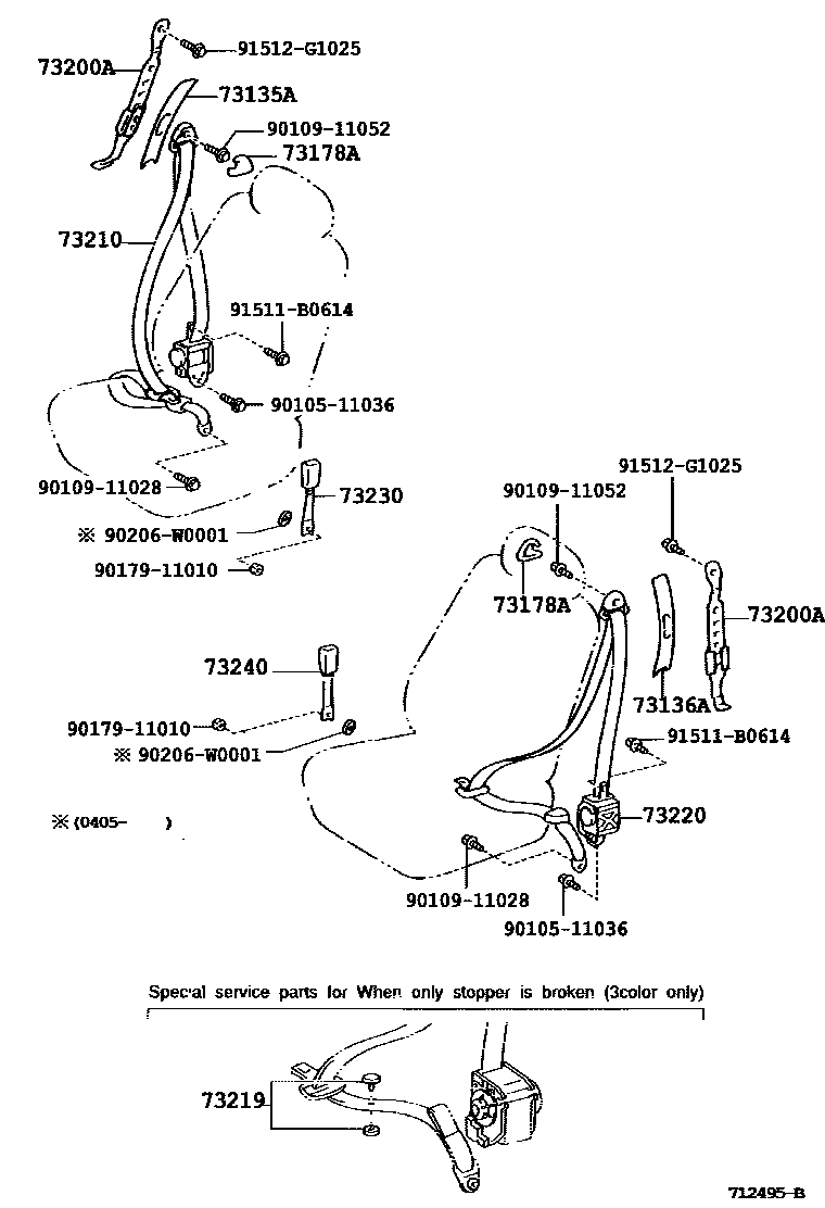 Toyota COROLLA 安全带和儿童保护座椅 EPC diagram — 712495B