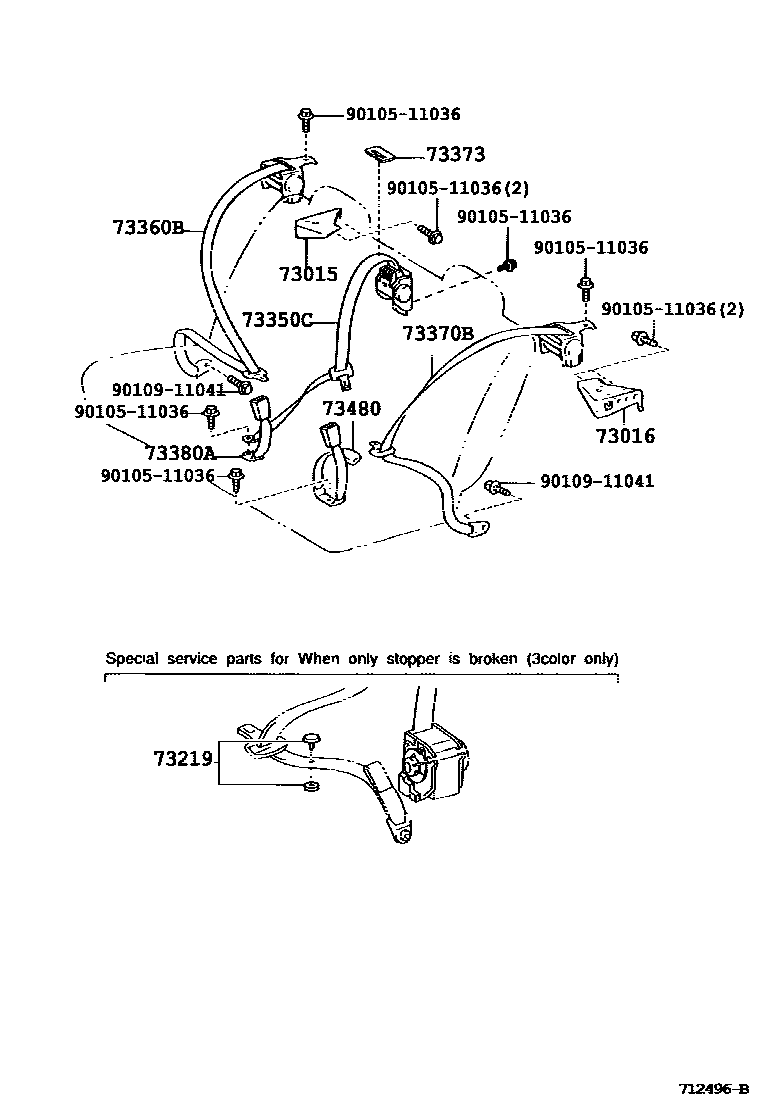 Toyota COROLLA 安全带和儿童保护座椅 EPC diagram — 712496B