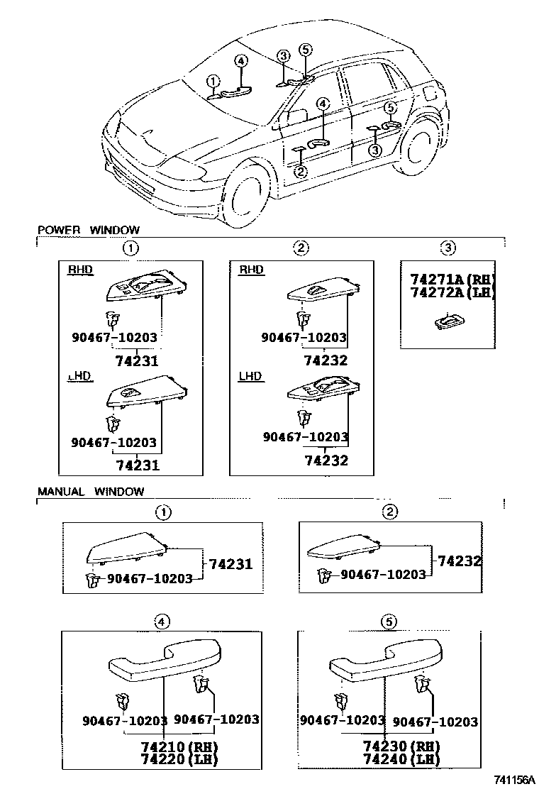 Toyota COROLLA 扶手和遮阳板 EPC diagram — 741156A