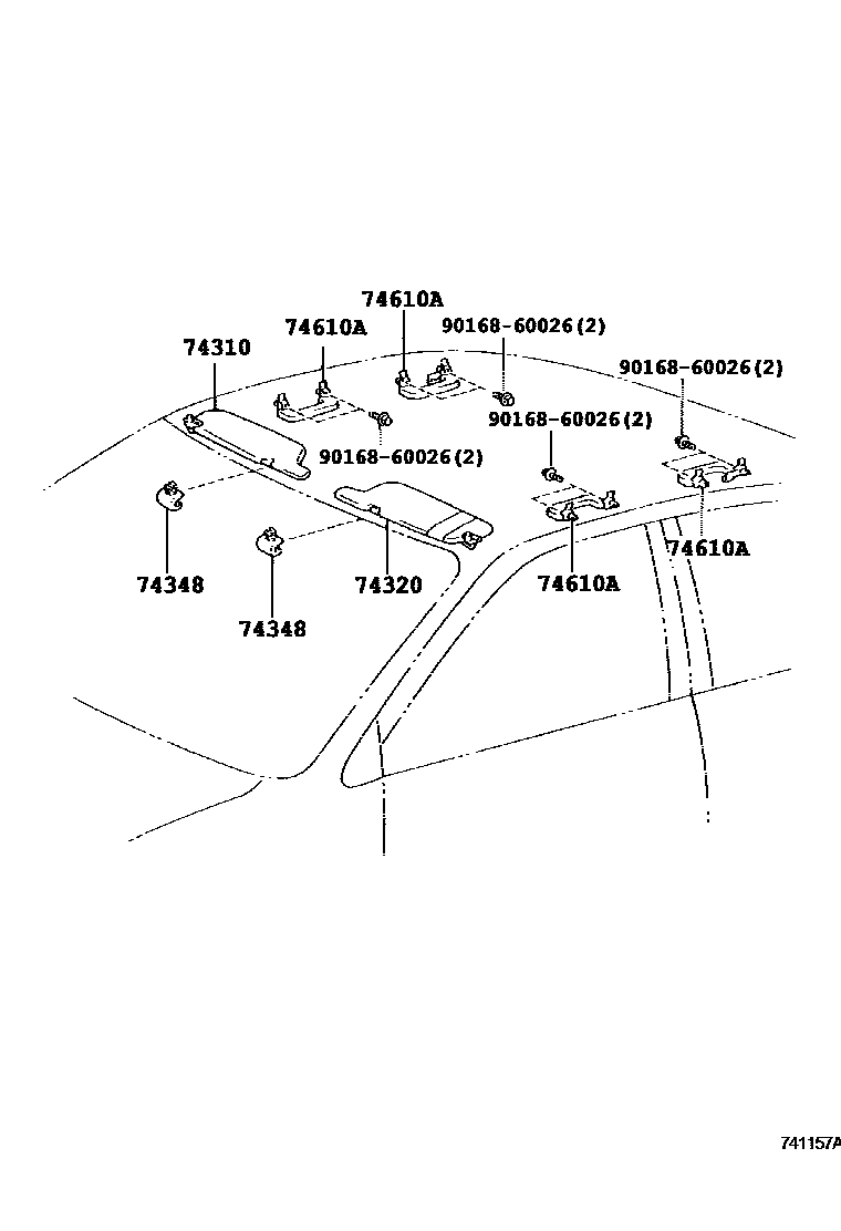 Toyota COROLLA 扶手和遮阳板 EPC diagram — 741157A