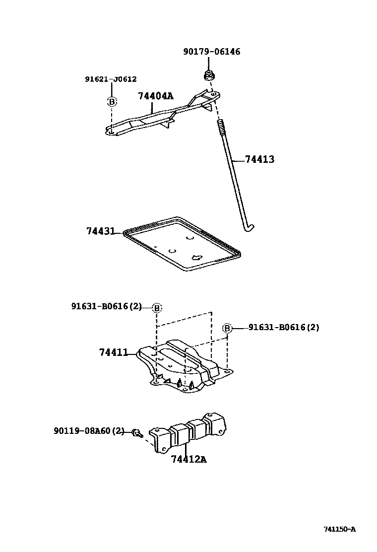 Toyota COROLLA battery holder EPC diagram — 741150A