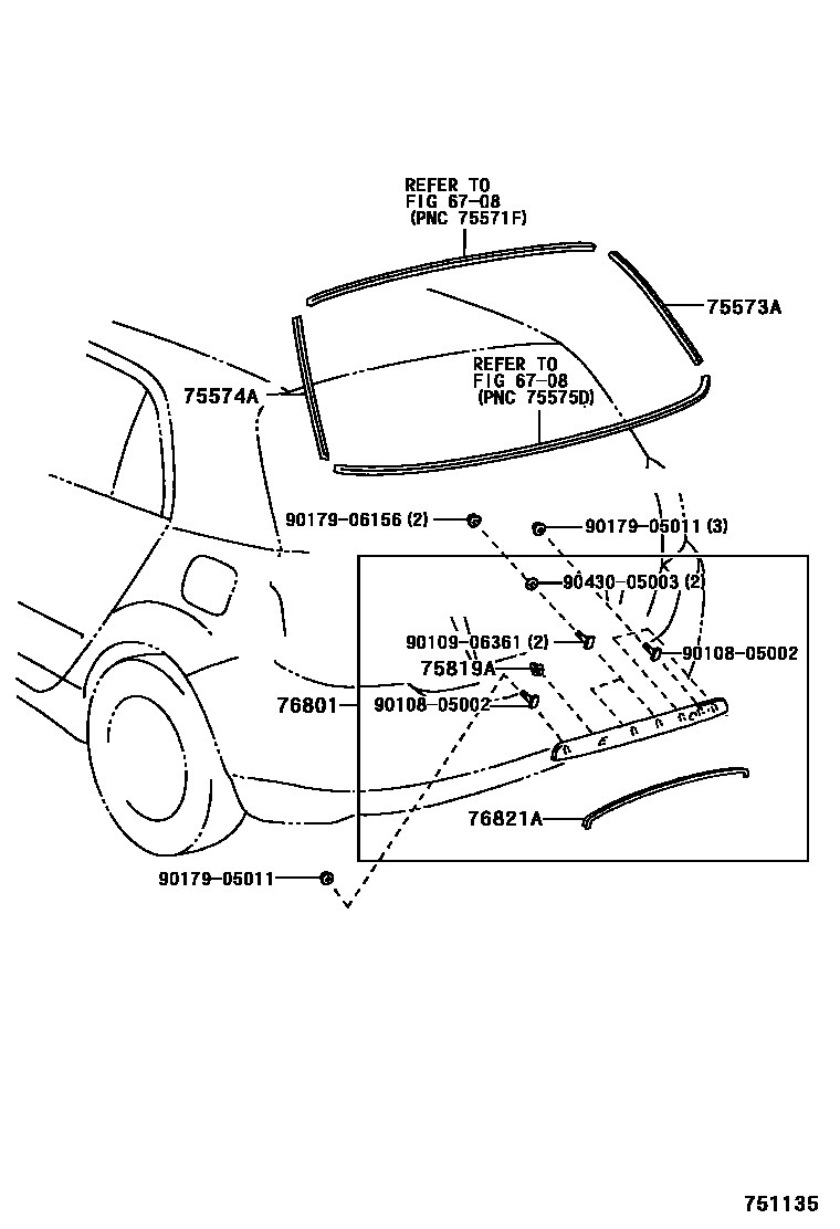 Toyota COROLLA 后防护条 EPC diagram — 751135