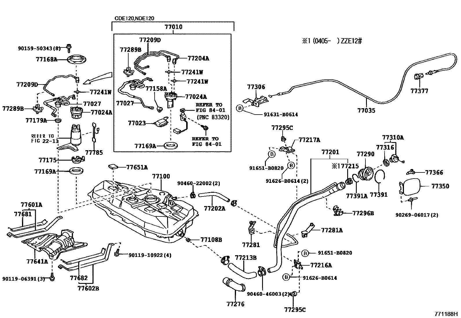 Toyota COROLLA 燃油箱和燃油管 EPC diagram — 771188H