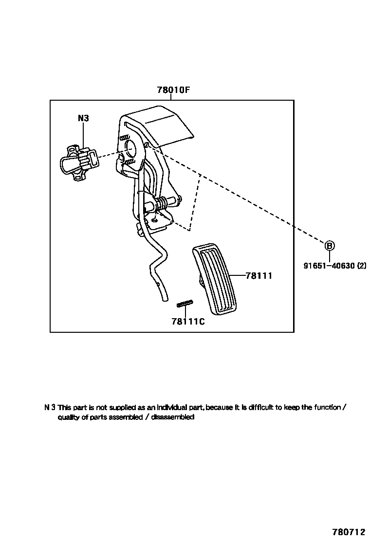Toyota COROLLA accelerator pedal connecting rod EPC diagram — 780712