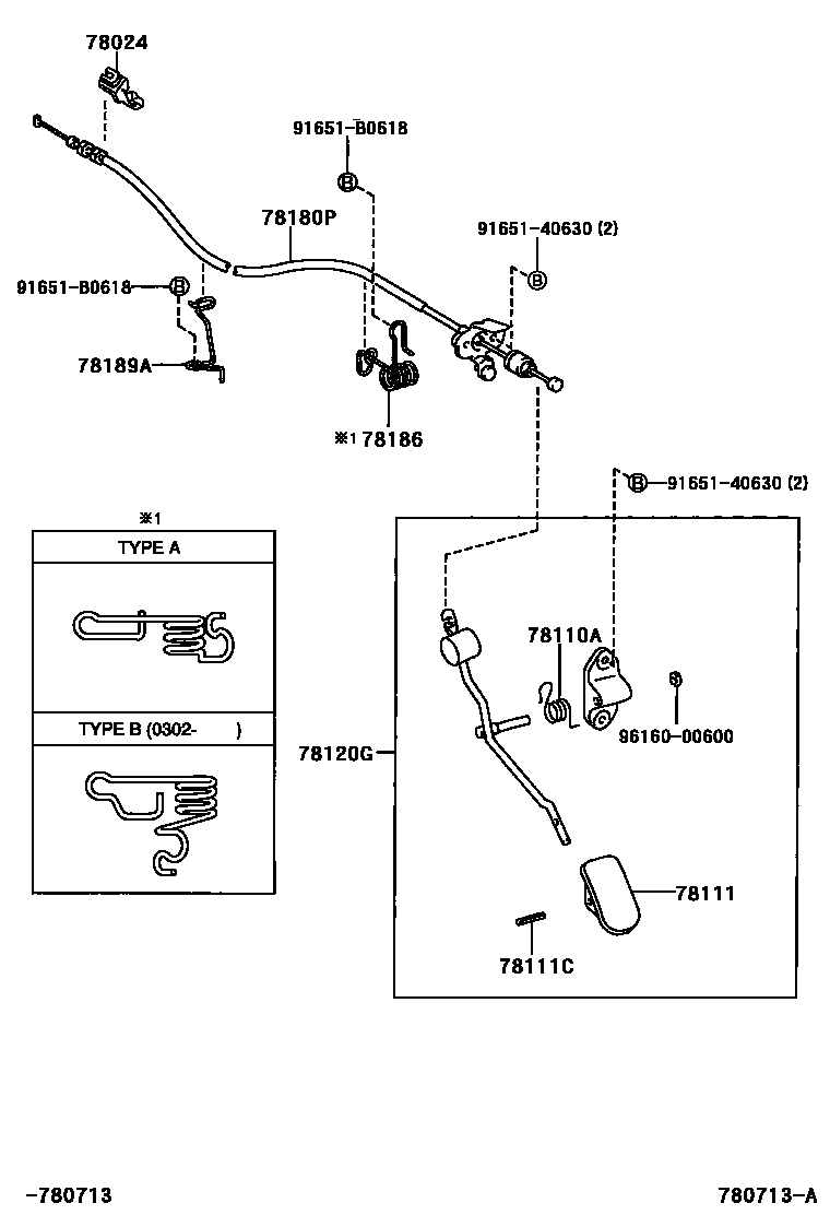 Toyota COROLLA accelerator pedal connecting rod EPC diagram — 780713A