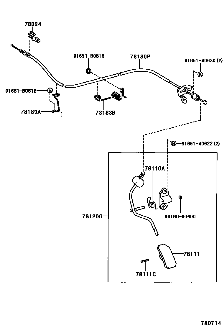 Toyota COROLLA accelerator pedal connecting rod EPC diagram — 780714