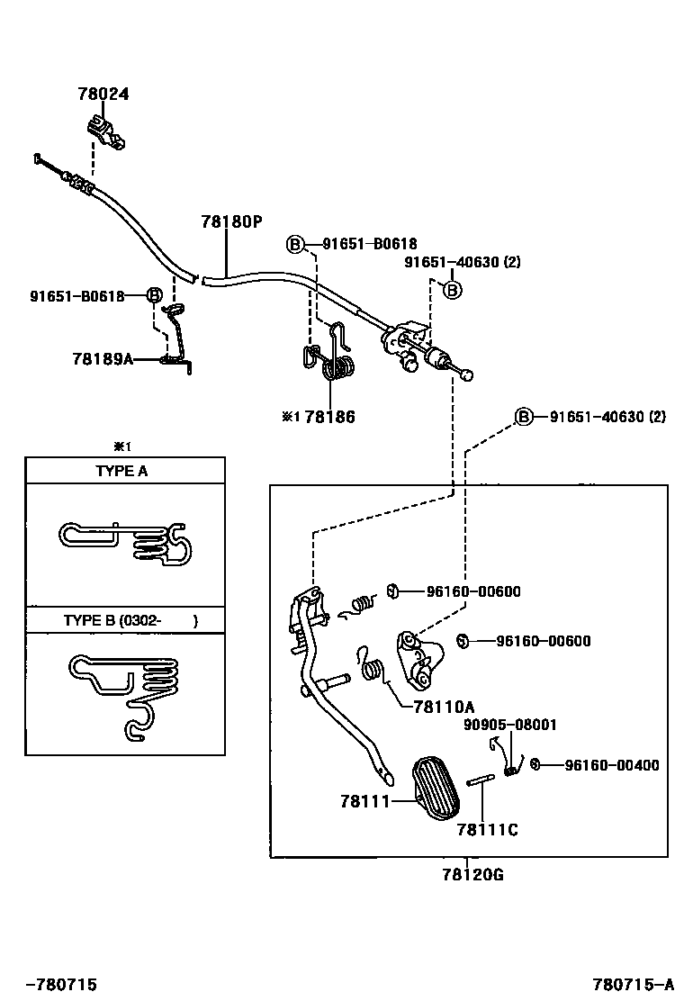 Toyota COROLLA accelerator pedal connecting rod EPC diagram — 780715A