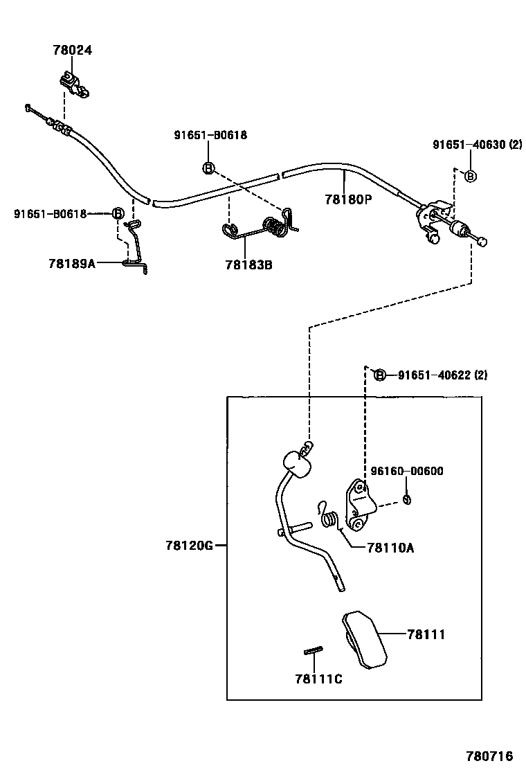 Toyota COROLLA accelerator pedal connecting rod EPC diagram — 780716
