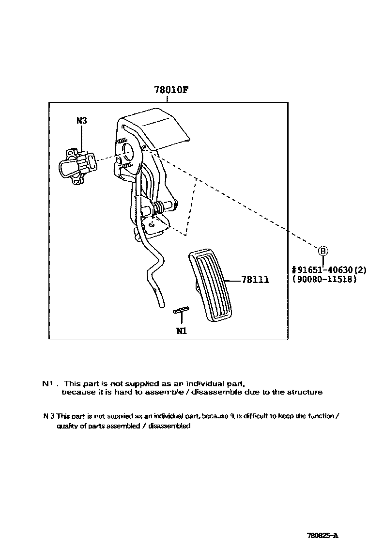 Toyota COROLLA accelerator pedal connecting rod EPC diagram — 780825B