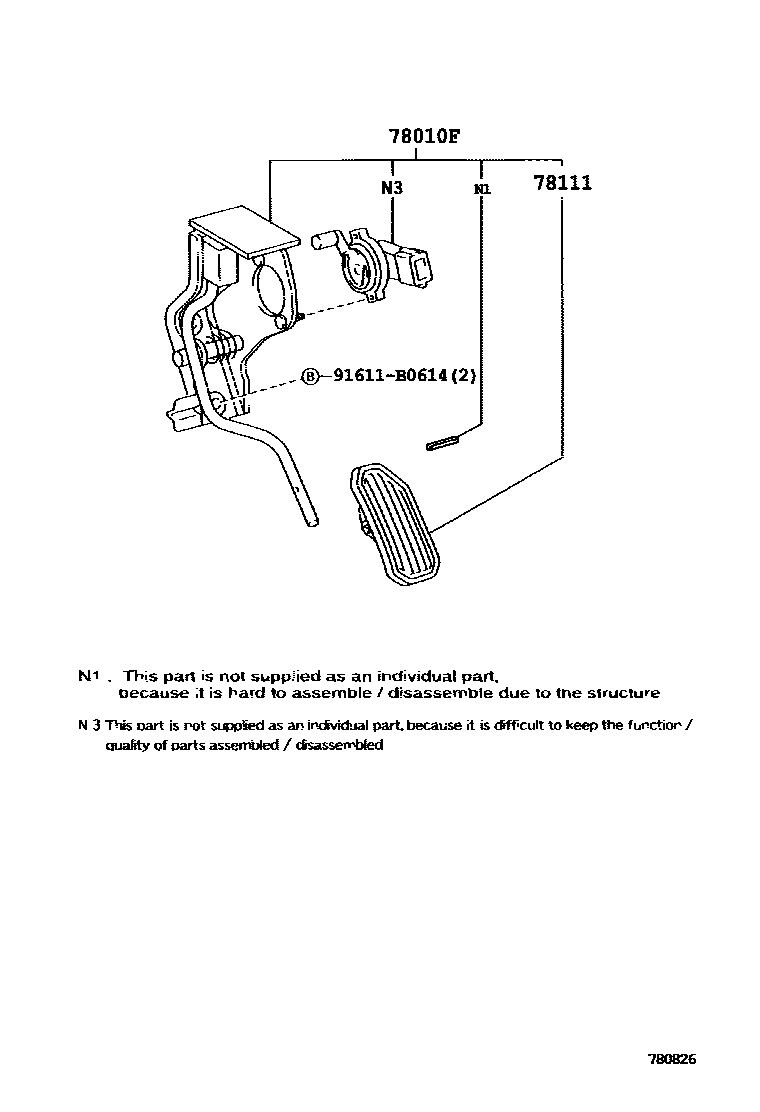 Toyota COROLLA accelerator pedal connecting rod EPC diagram — 780826