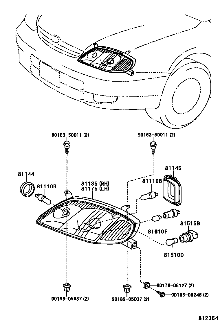 Toyota COROLLA Headlamp EPC diagram — 812354