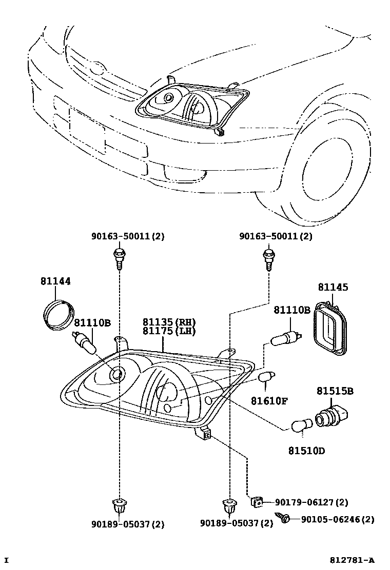 Toyota COROLLA Headlamp EPC diagram — 812781A
