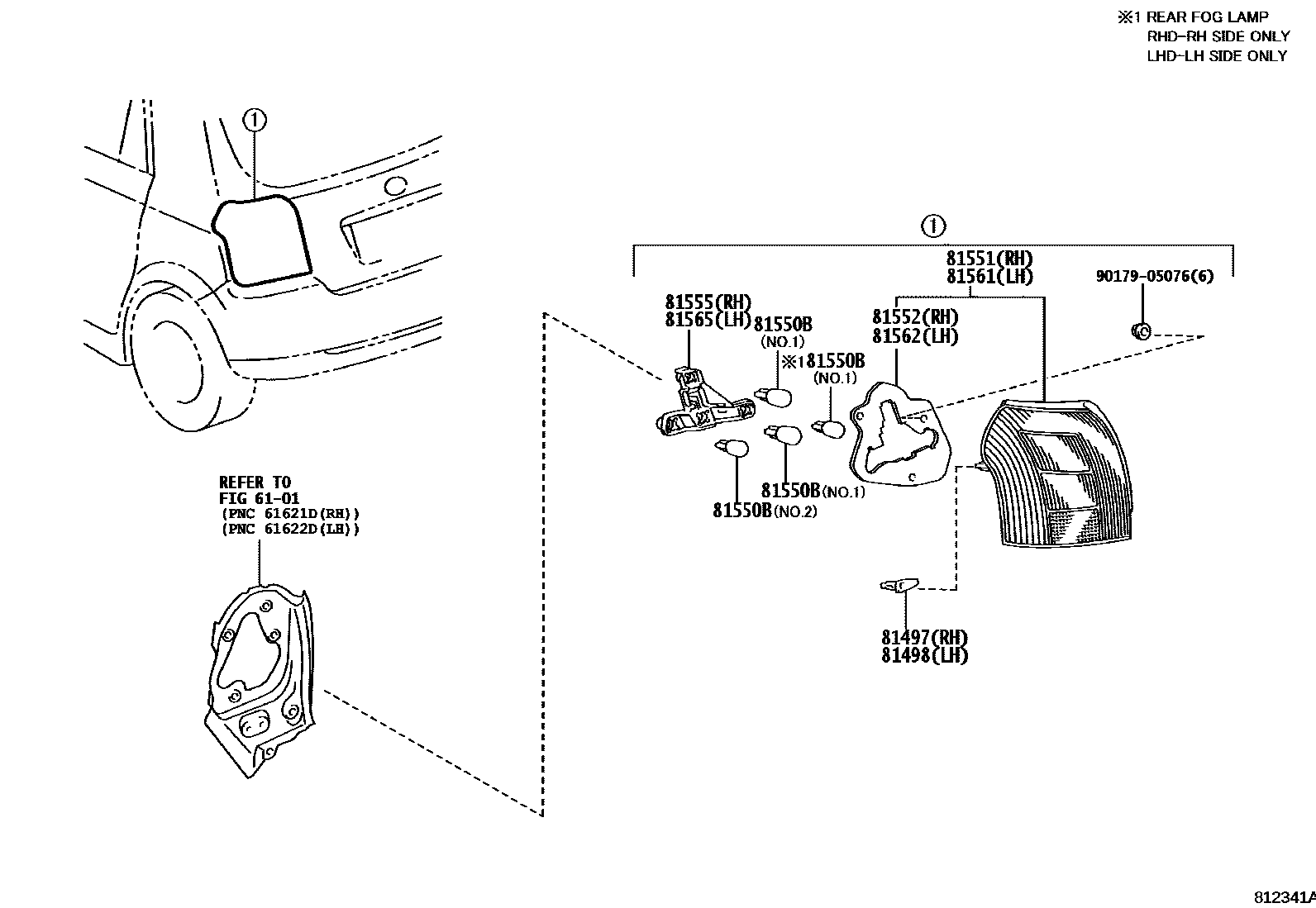 Toyota COROLLA 后组合灯 EPC diagram — 812341A