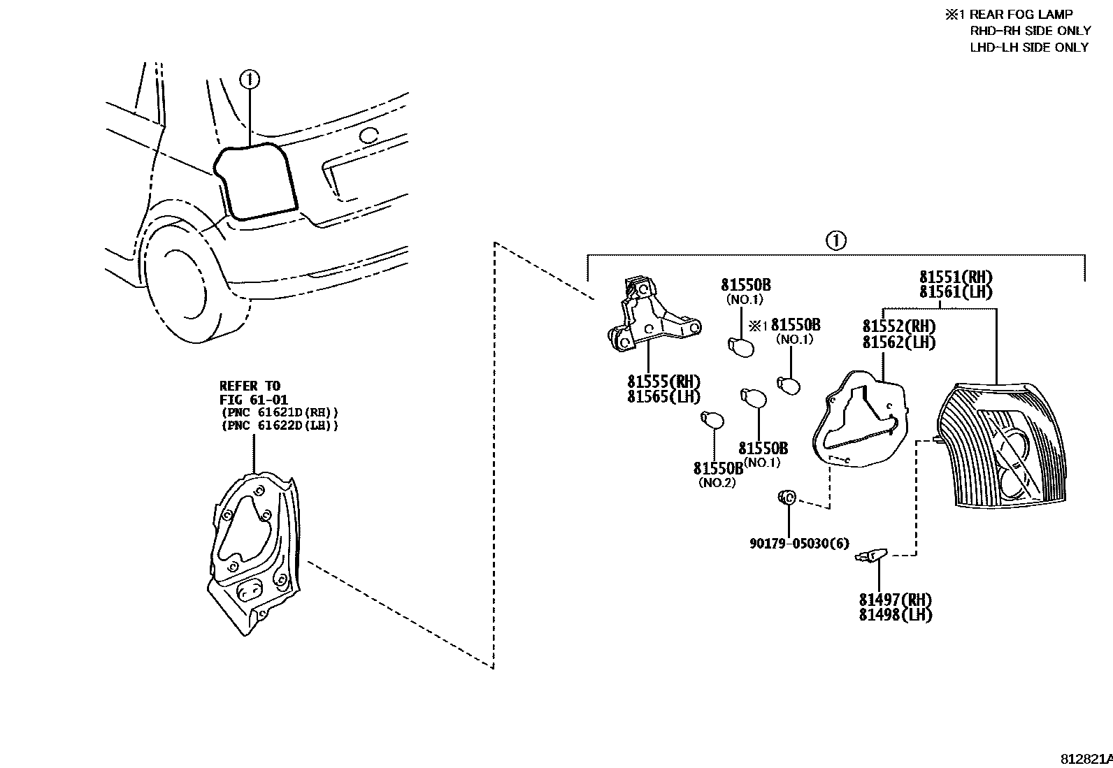 Toyota COROLLA 后组合灯 EPC diagram — 812821A