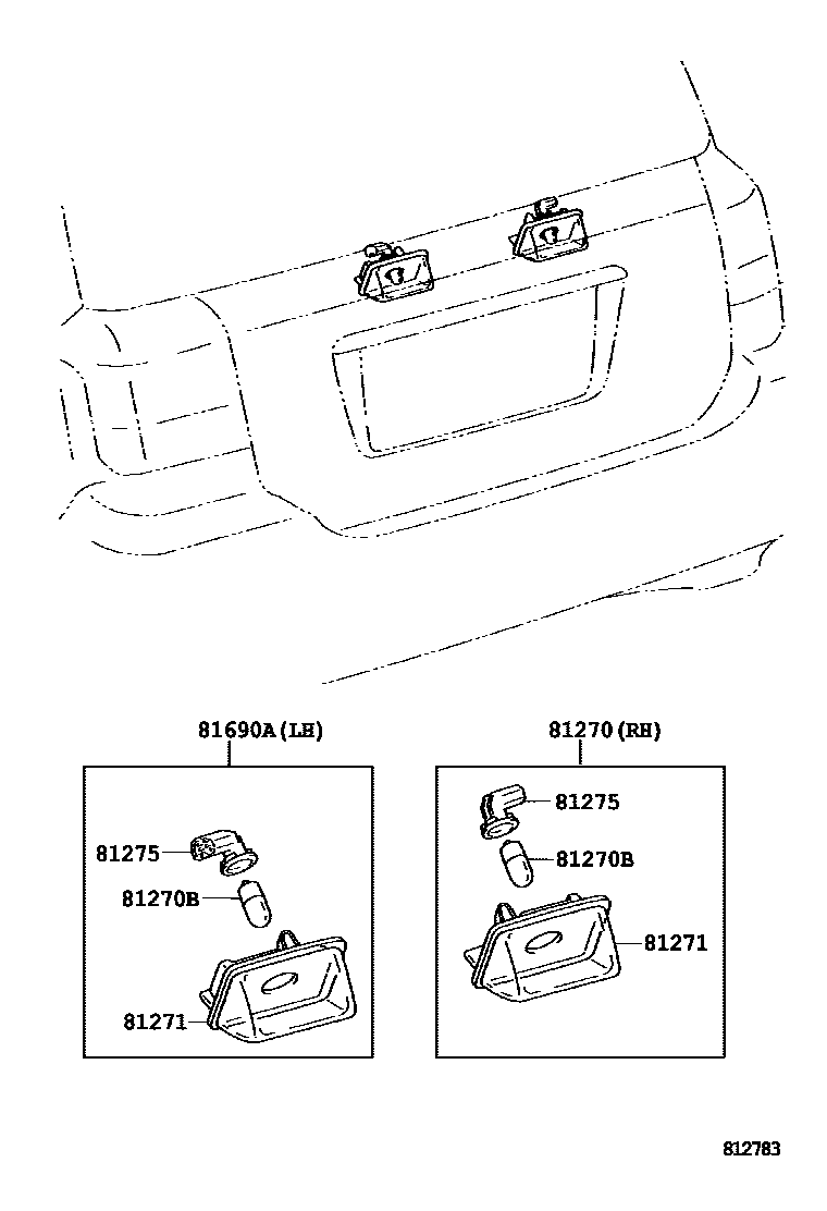 Toyota COROLLA 后牌照灯 EPC diagram — 812783