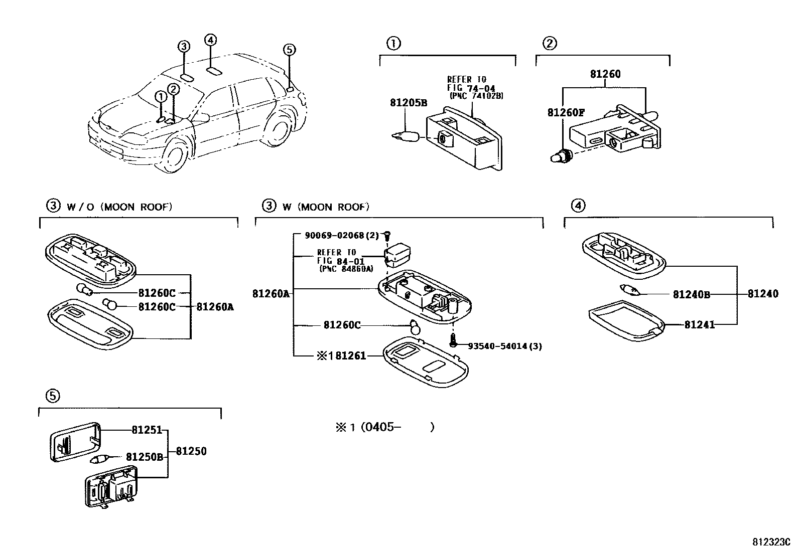Toyota COROLLA 车内灯 EPC diagram — 812323C