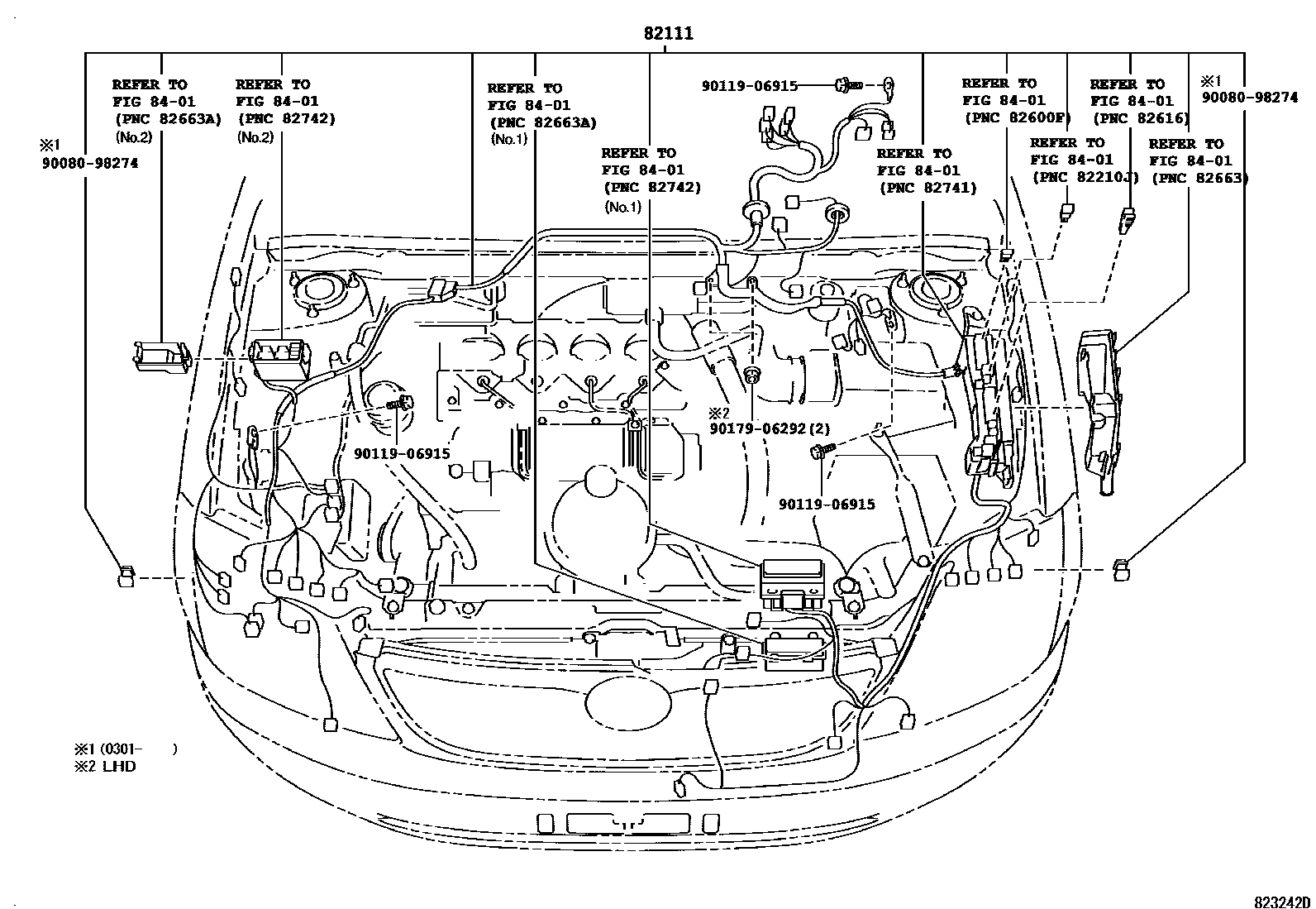 Toyota COROLLA 线束和卡夹 EPC diagram — 823242D