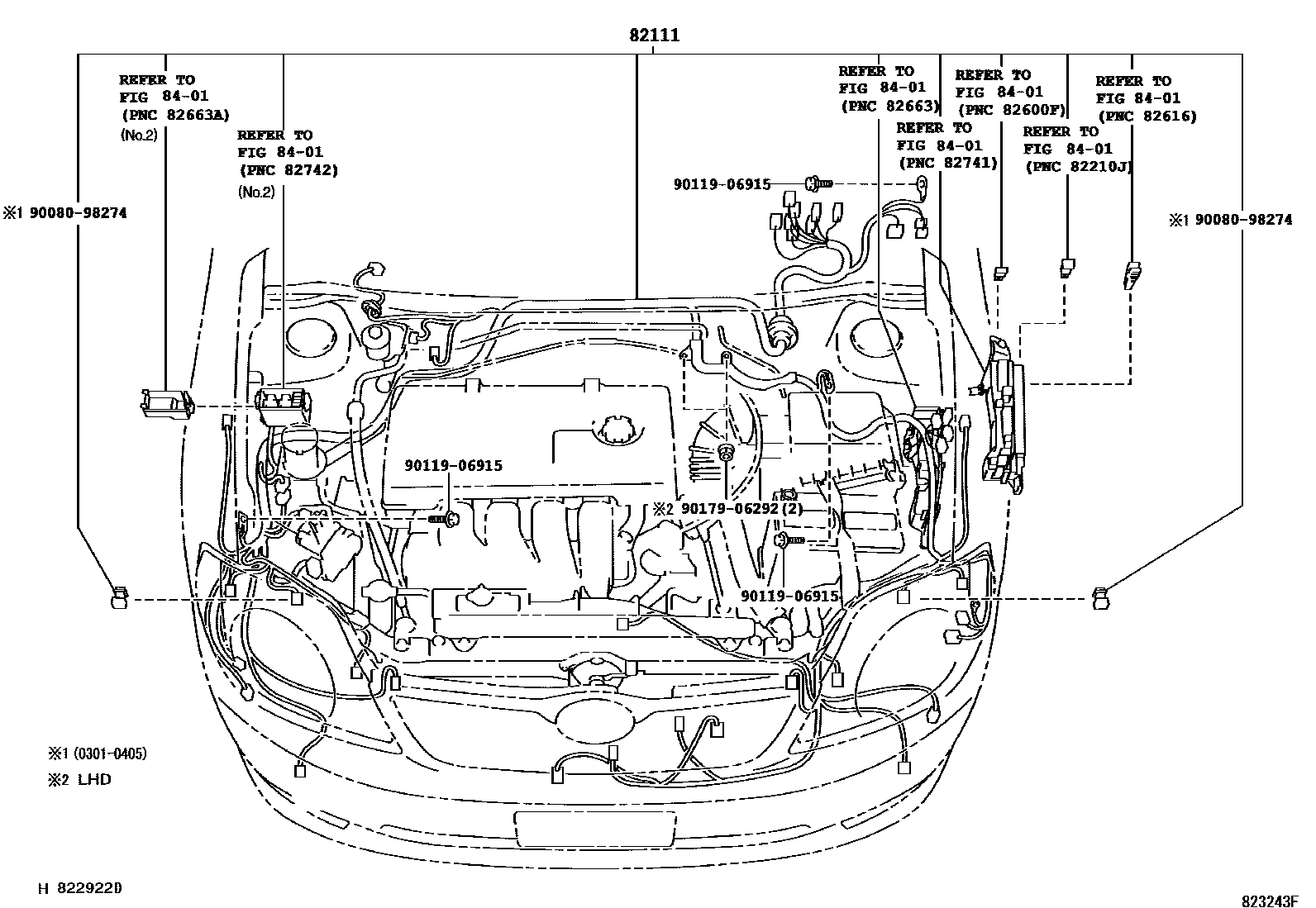 Toyota COROLLA 线束和卡夹 EPC diagram — 823243F