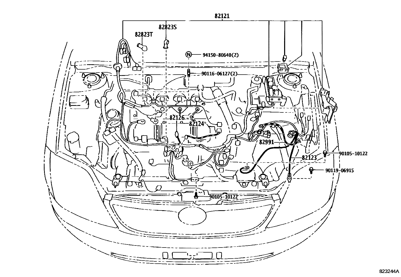 Toyota COROLLA 线束和卡夹 EPC diagram — 823244A