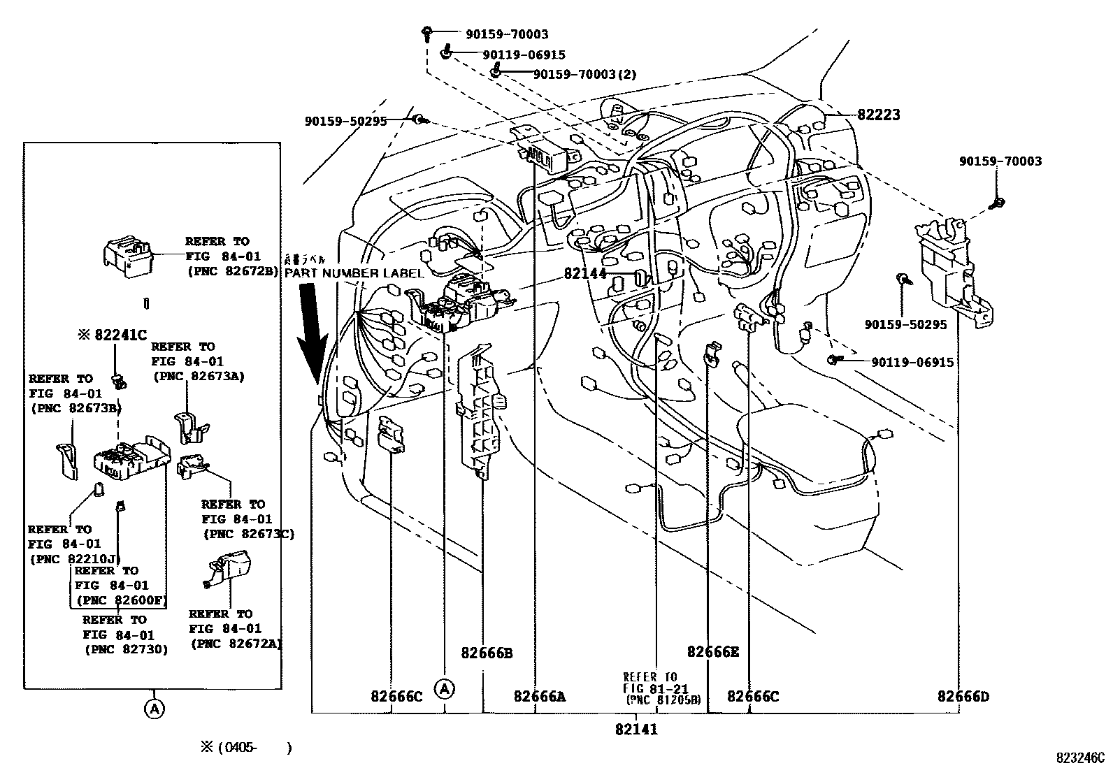 Toyota COROLLA 线束和卡夹 EPC diagram — 823246C