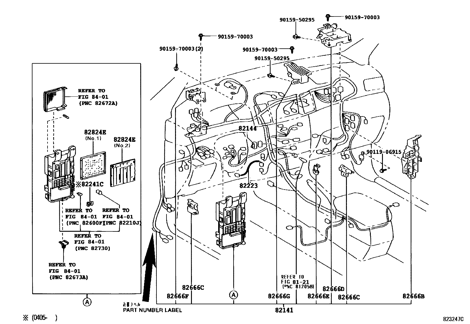 Toyota COROLLA 线束和卡夹 EPC diagram — 823247C