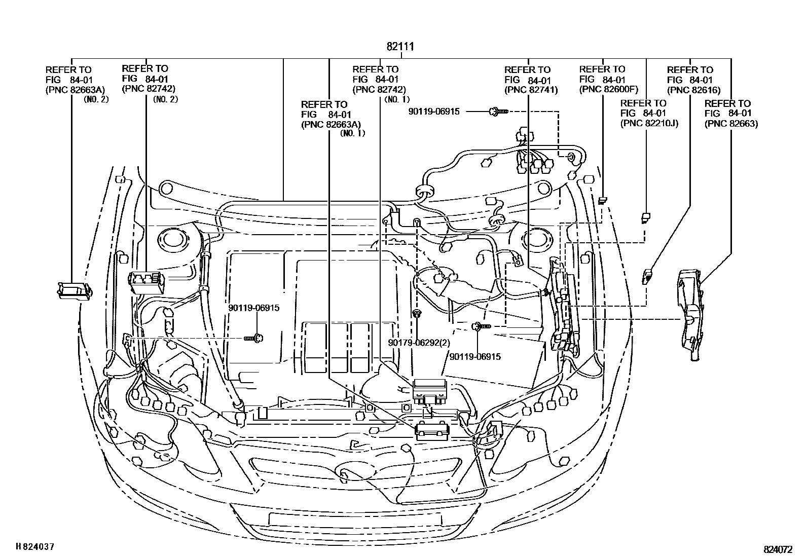 Toyota COROLLA 线束和卡夹 EPC diagram — 824072