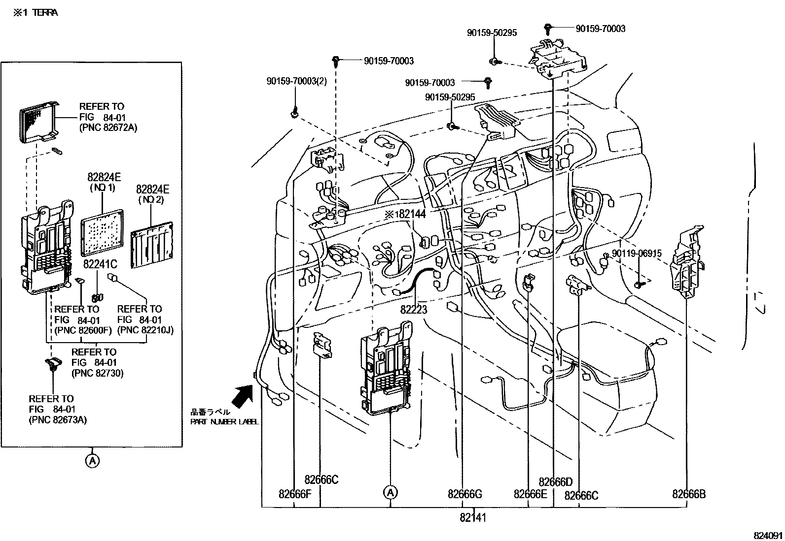 Toyota COROLLA 线束和卡夹 EPC diagram — 824091
