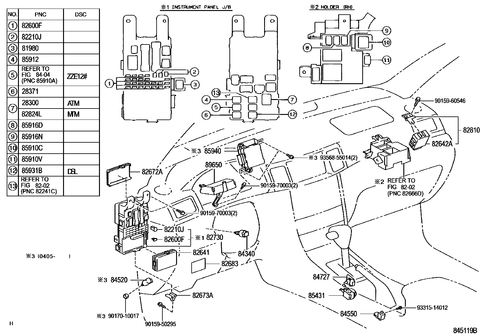 Toyota COROLLA 开关和继电器和ECU EPC diagram — 845119B