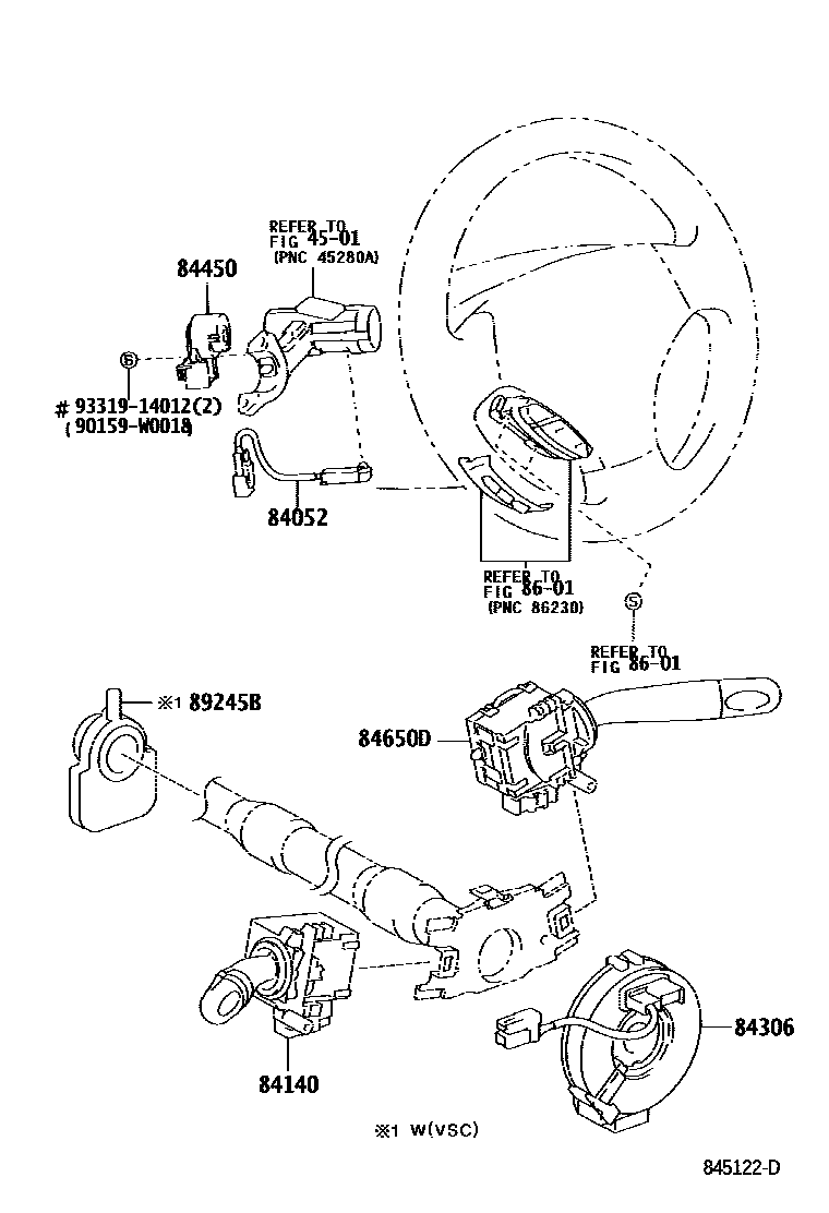 Toyota COROLLA 开关和继电器和ECU EPC diagram — 845122D