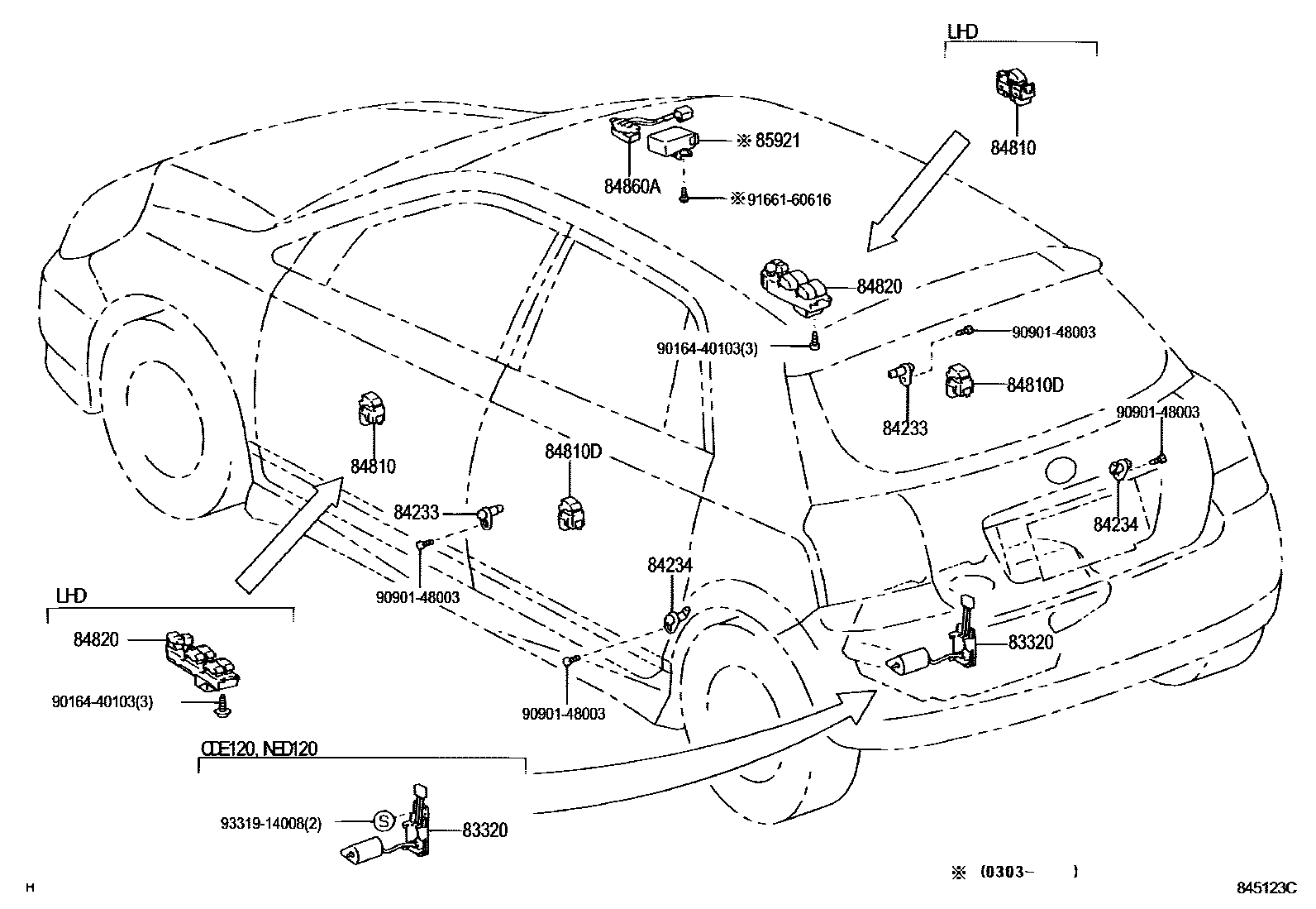 Toyota COROLLA 开关和继电器和ECU EPC diagram — 845123C
