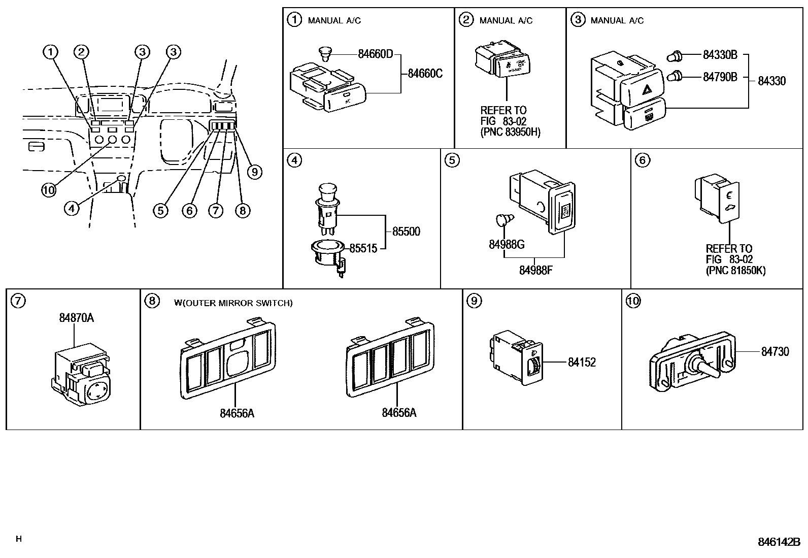 Toyota COROLLA 开关和继电器和ECU EPC diagram — 846142B