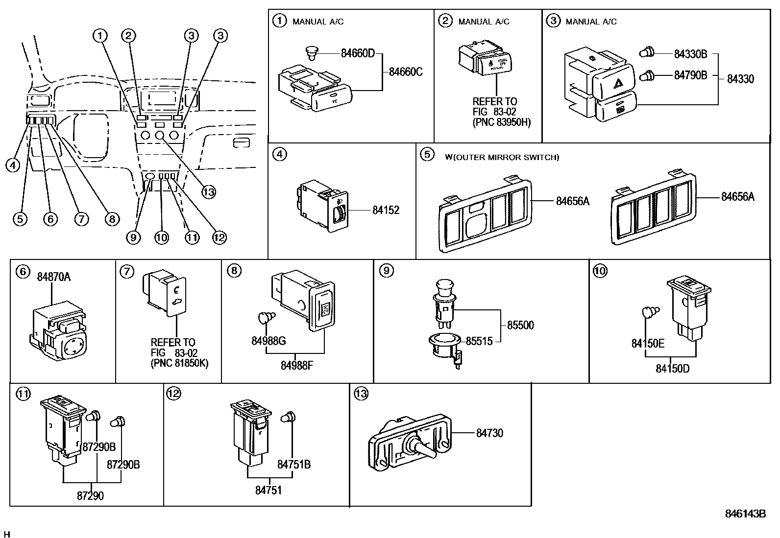 Toyota COROLLA 开关和继电器和ECU EPC diagram — 846143B
