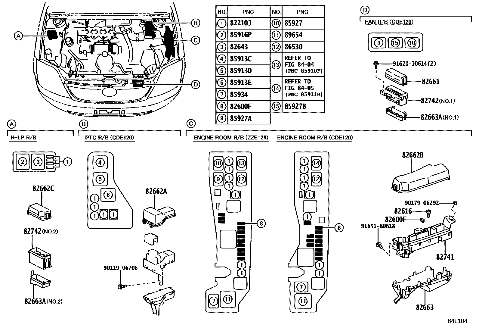 Toyota COROLLA 开关和继电器和ECU EPC diagram — 84L104