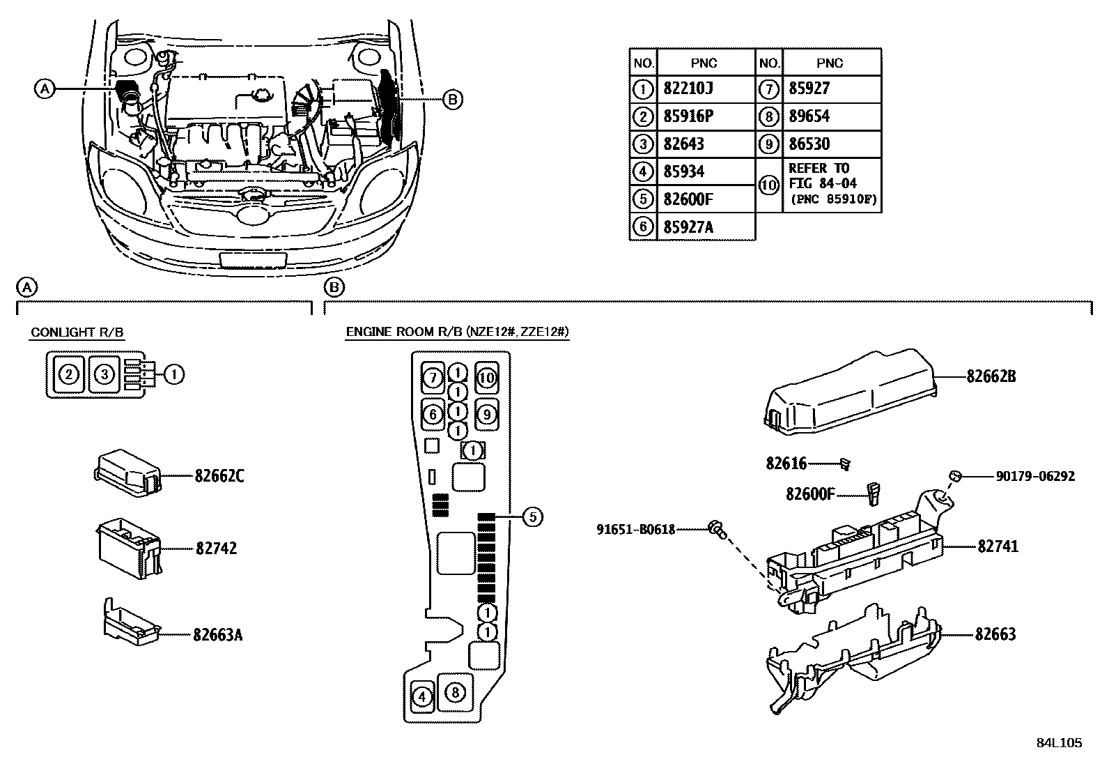 Toyota COROLLA 开关和继电器和ECU EPC diagram — 84L105