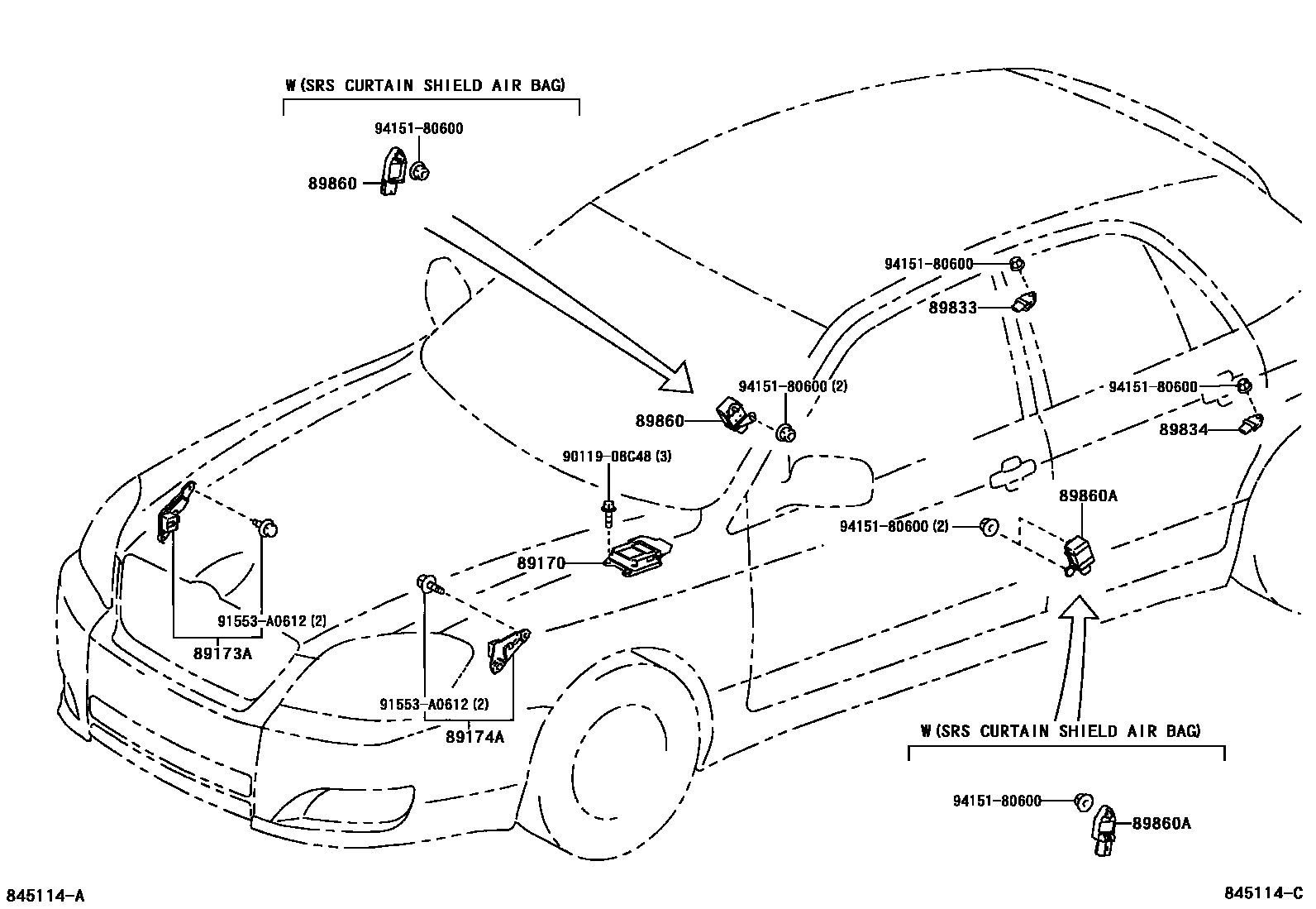 Toyota COROLLA 空气囊 EPC diagram — 845114C