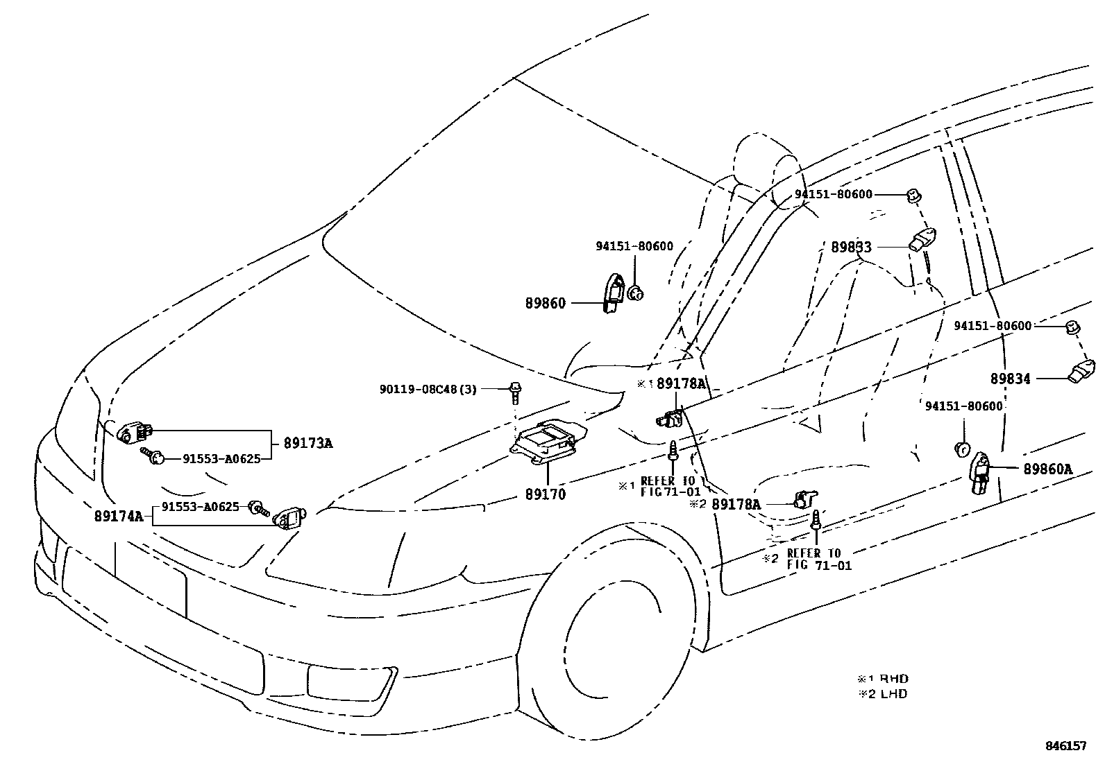Toyota COROLLA 空气囊 EPC diagram — 846157