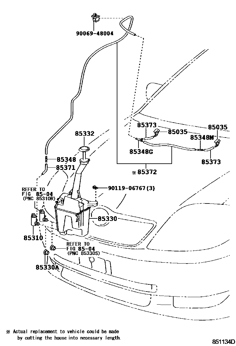 Toyota COROLLA 挡风玻璃清洗器 EPC diagram — 851134D