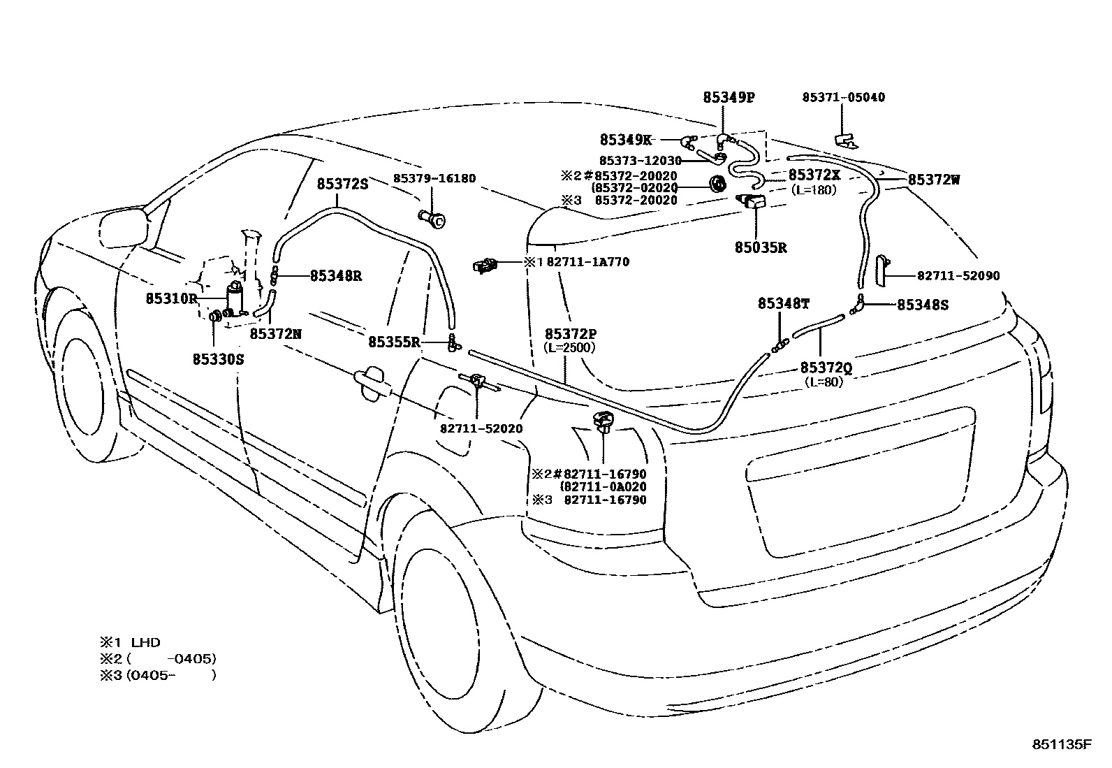 Toyota COROLLA 后清洗器 EPC diagram — 851135F