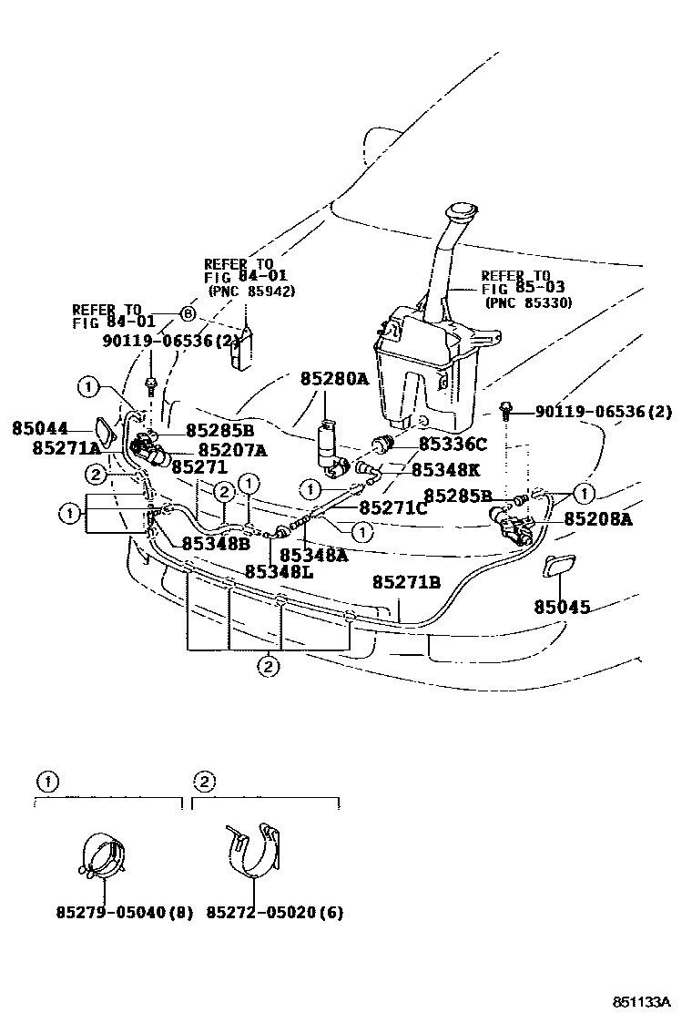 Toyota COROLLA 前大灯清洗器 EPC diagram — 851133A