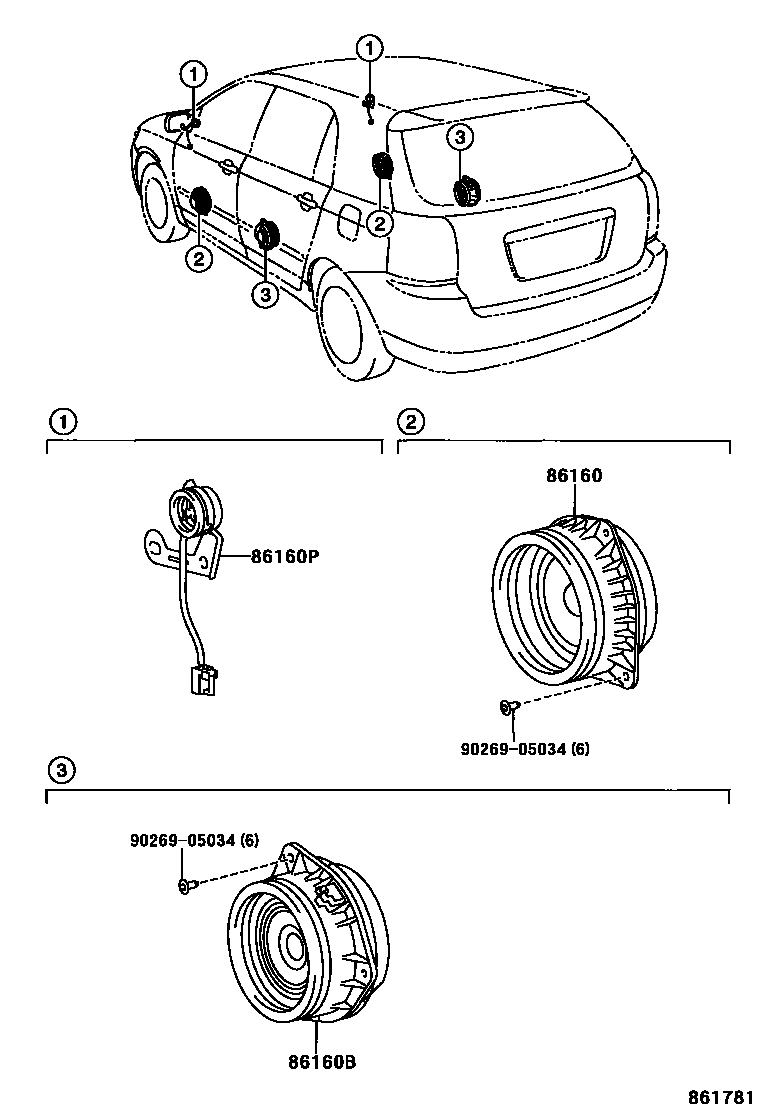 Toyota COROLLA 扬声器 EPC diagram — 861781