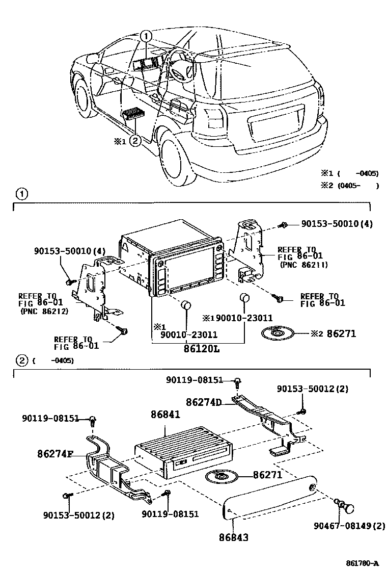 Toyota COROLLA 导航和前监视器显示屏 EPC diagram — 861780A
