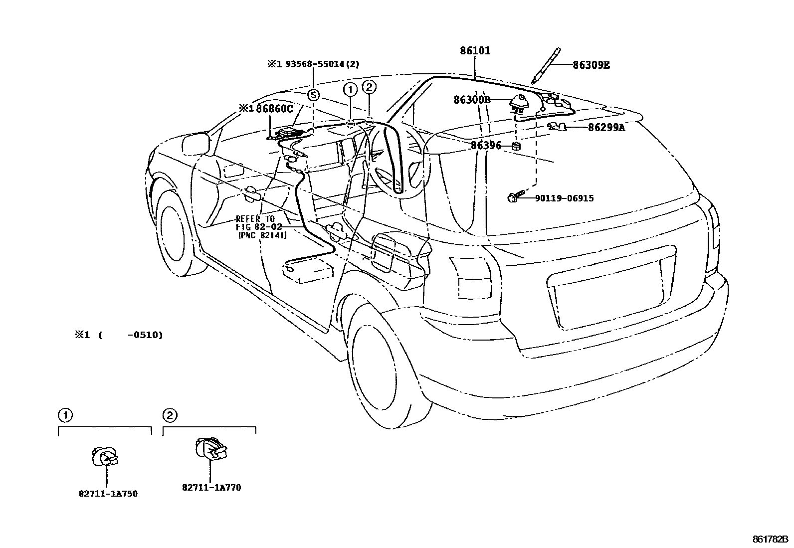 Toyota COROLLA antenna EPC diagram — 861782B