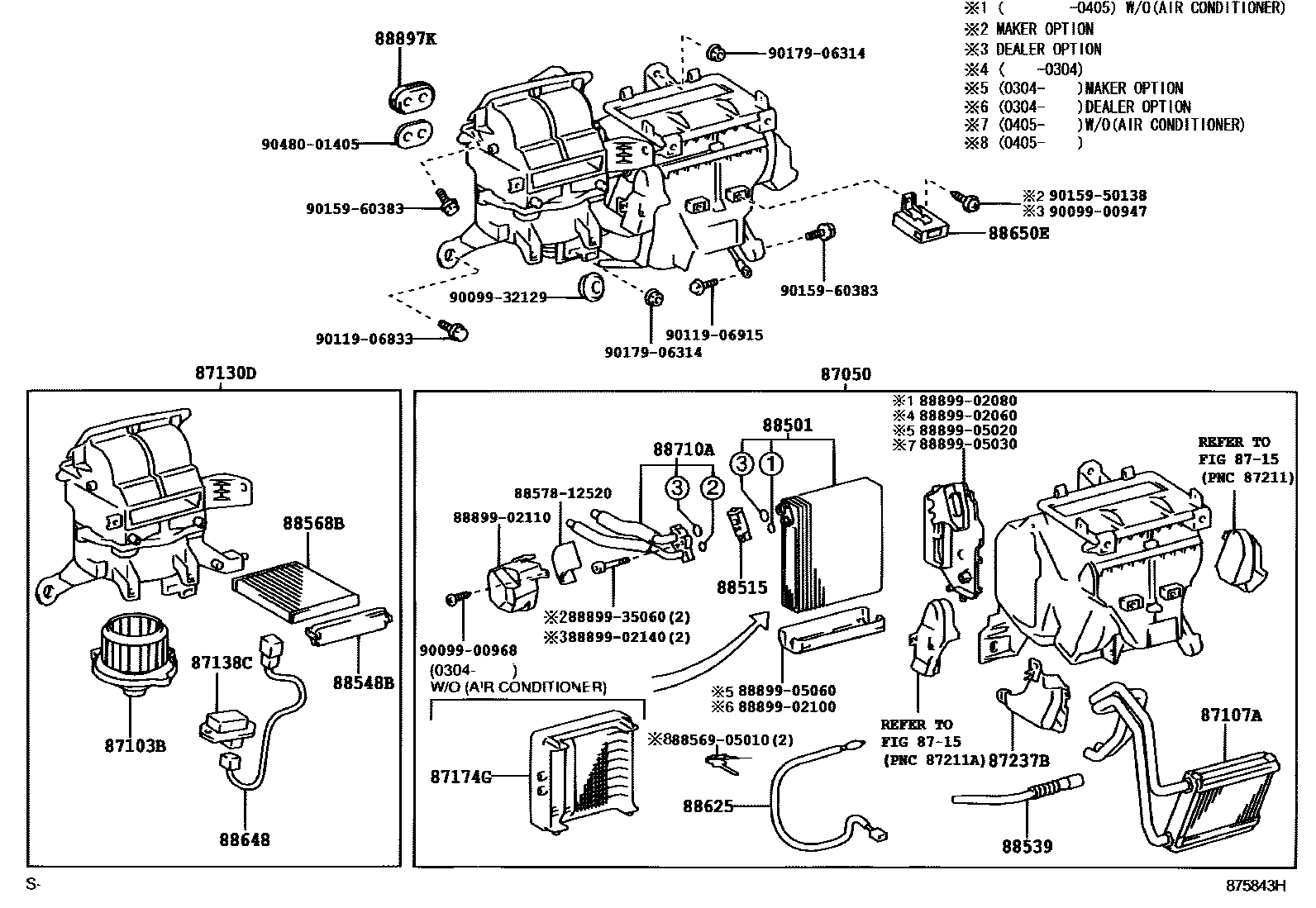 Toyota COROLLA 暖风和空调系统 - 冷却器组件 EPC diagram — 875843H