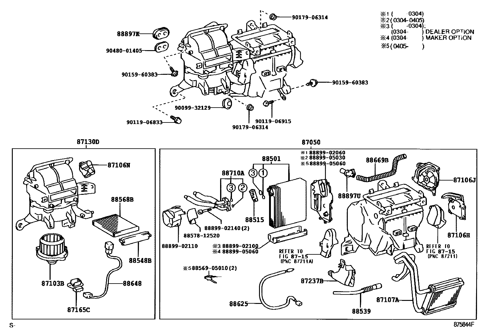 Toyota COROLLA 暖风和空调系统 - 冷却器组件 EPC diagram — 875844F